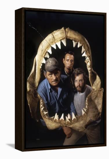 Jaws, Robert Shaw, Roy Scheider, Richard Dreyfuss, Directed by Steven Spielberg, 1975-null-Framed Stretched Canvas