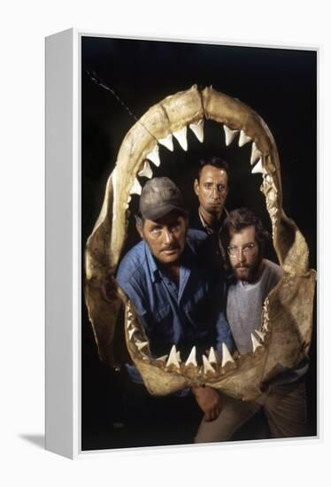 Jaws, Robert Shaw, Roy Scheider, Richard Dreyfuss, Directed by Steven Spielberg, 1975-null-Framed Stretched Canvas