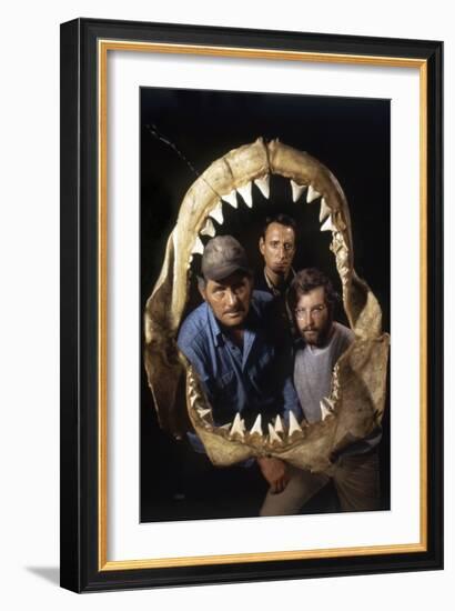 Jaws, Robert Shaw, Roy Scheider, Richard Dreyfuss, Directed by Steven Spielberg, 1975-null-Framed Photo