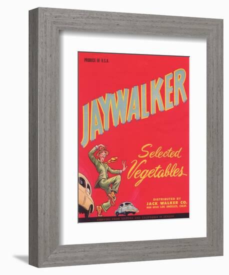 Jaywalker Vegetable Label - Los Angeles, CA-Lantern Press-Framed Art Print
