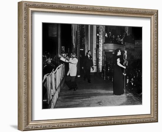 Jazz and Blues Singer Billie Holiday with Bluesmen Hot Lips Page and Jimmie Evans at Apollo Theatre-null-Framed Photo