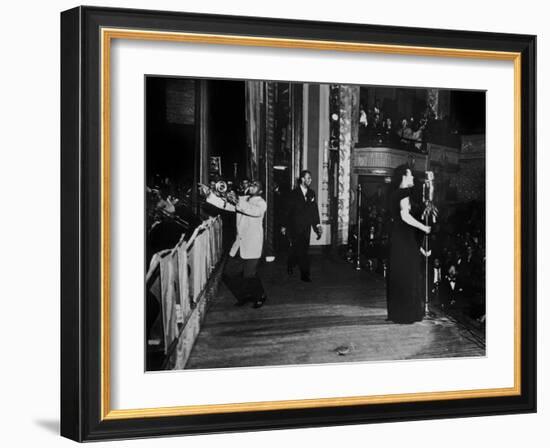 Jazz and Blues Singer Billie Holiday with Bluesmen Hot Lips Page and Jimmie Evans at Apollo Theatre-null-Framed Photo