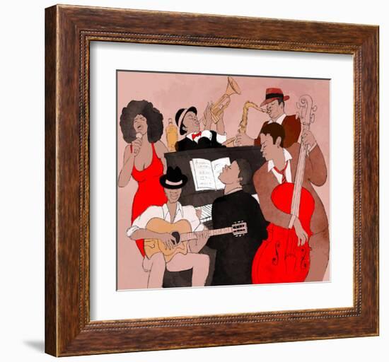 Jazz Band Jamming Around Piano-null-Framed Art Print