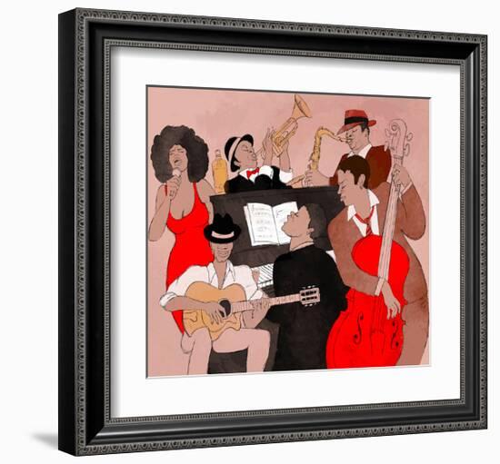 Jazz Band Jamming Around Piano-null-Framed Art Print