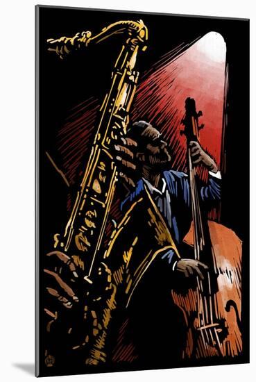 Jazz Band - Scratchboard-Lantern Press-Mounted Art Print