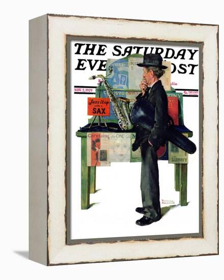 "Jazz It Up" or "Saxophone" Saturday Evening Post Cover, November 2,1929-Norman Rockwell-Framed Premier Image Canvas