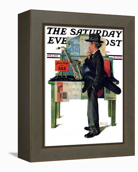 "Jazz It Up" or "Saxophone" Saturday Evening Post Cover, November 2,1929-Norman Rockwell-Framed Premier Image Canvas