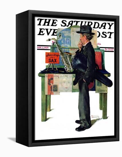 "Jazz It Up" or "Saxophone" Saturday Evening Post Cover, November 2,1929-Norman Rockwell-Framed Premier Image Canvas