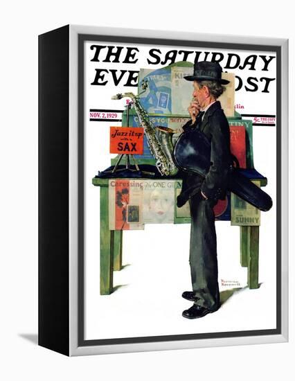 "Jazz It Up" or "Saxophone" Saturday Evening Post Cover, November 2,1929-Norman Rockwell-Framed Premier Image Canvas