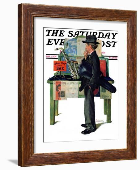"Jazz It Up" or "Saxophone" Saturday Evening Post Cover, November 2,1929-Norman Rockwell-Framed Giclee Print