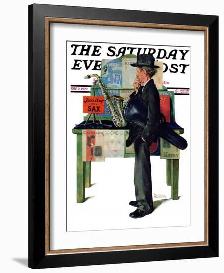 "Jazz It Up" or "Saxophone" Saturday Evening Post Cover, November 2,1929-Norman Rockwell-Framed Giclee Print