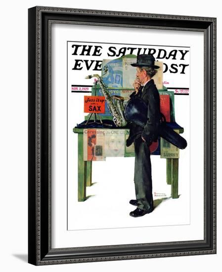 "Jazz It Up" or "Saxophone" Saturday Evening Post Cover, November 2,1929-Norman Rockwell-Framed Giclee Print