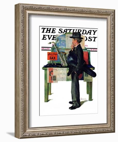 "Jazz It Up" or "Saxophone" Saturday Evening Post Cover, November 2,1929-Norman Rockwell-Framed Giclee Print