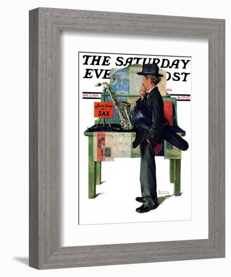 "Jazz It Up" or "Saxophone" Saturday Evening Post Cover, November 2,1929-Norman Rockwell-Framed Giclee Print