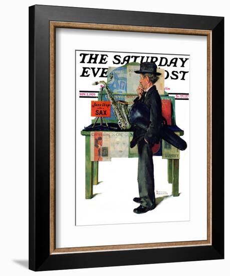 "Jazz It Up" or "Saxophone" Saturday Evening Post Cover, November 2,1929-Norman Rockwell-Framed Giclee Print