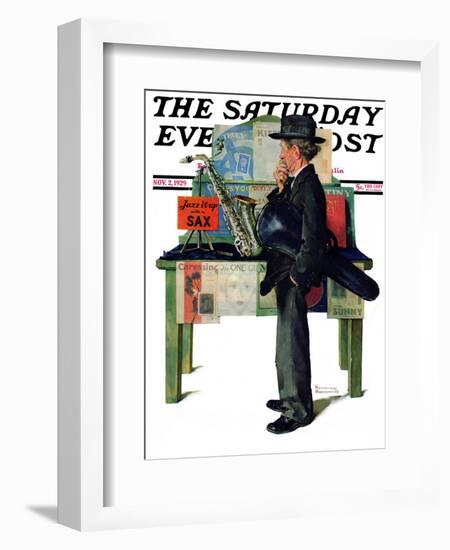 "Jazz It Up" or "Saxophone" Saturday Evening Post Cover, November 2,1929-Norman Rockwell-Framed Giclee Print