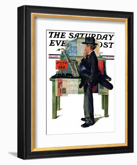 "Jazz It Up" or "Saxophone" Saturday Evening Post Cover, November 2,1929-Norman Rockwell-Framed Giclee Print