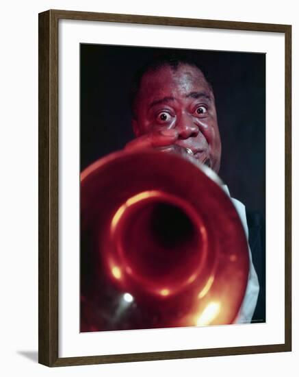 Jazz Musician Louis Armstrong Blowing on Trumpet-Eliot Elisofon-Framed Premium Photographic Print