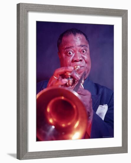 Jazz Musician Louis Armstrong Playing Trumpet-Eliot Elisofon-Framed Premium Photographic Print