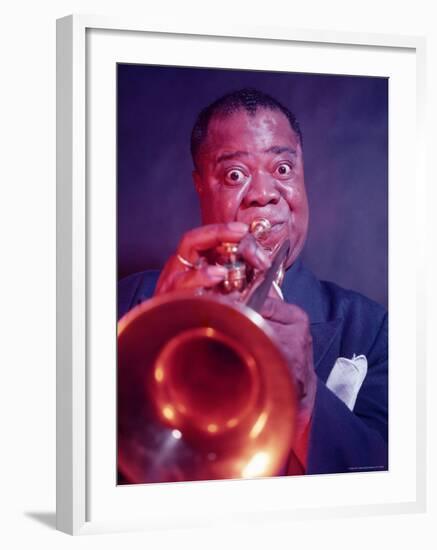 Jazz Musician Louis Armstrong Playing Trumpet-Eliot Elisofon-Framed Premium Photographic Print