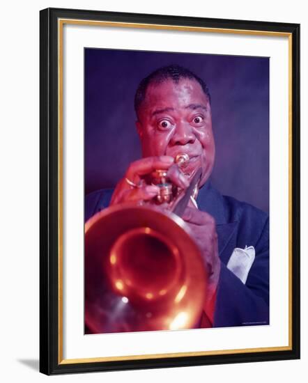 Jazz Musician Louis Armstrong Playing Trumpet-Eliot Elisofon-Framed Premium Photographic Print