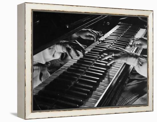 Jazz Pianist Mary Lou Williams's Hands on the Keyboard During Jam Session-Gjon Mili-Framed Premier Image Canvas