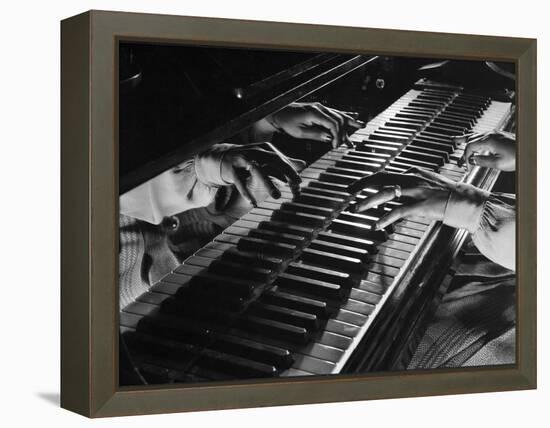 Jazz Pianist Mary Lou Williams's Hands on the Keyboard During Jam Session-Gjon Mili-Framed Premier Image Canvas