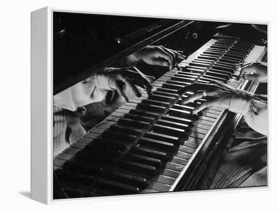 Jazz Pianist Mary Lou Williams's Hands on the Keyboard During Jam Session-Gjon Mili-Framed Premier Image Canvas