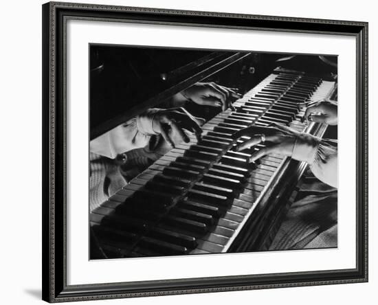 Jazz Pianist Mary Lou Williams's Hands on the Keyboard During Jam Session-Gjon Mili-Framed Premium Photographic Print