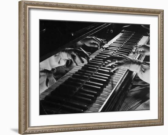 Jazz Pianist Mary Lou Williams's Hands on the Keyboard During Jam Session-Gjon Mili-Framed Premium Photographic Print