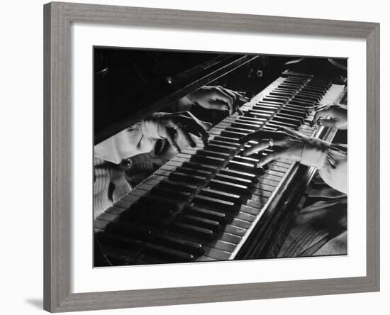 Jazz Pianist Mary Lou Williams's Hands on the Keyboard During Jam Session-Gjon Mili-Framed Premium Photographic Print