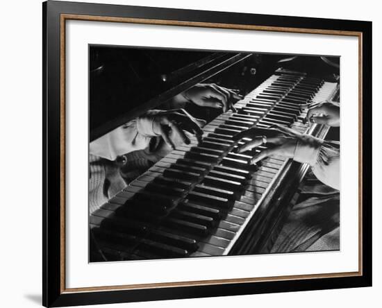 Jazz Pianist Mary Lou Williams's Hands on the Keyboard During Jam Session-Gjon Mili-Framed Premium Photographic Print