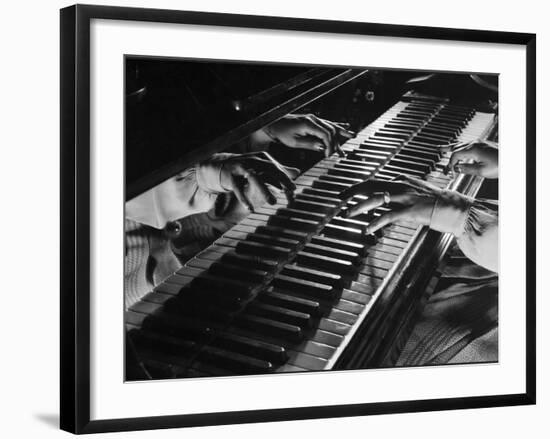 Jazz Pianist Mary Lou Williams's Hands on the Keyboard During Jam Session-Gjon Mili-Framed Premium Photographic Print