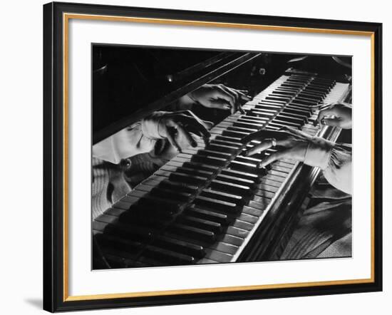 Jazz Pianist Mary Lou Williams's Hands on the Keyboard During Jam Session-Gjon Mili-Framed Premium Photographic Print