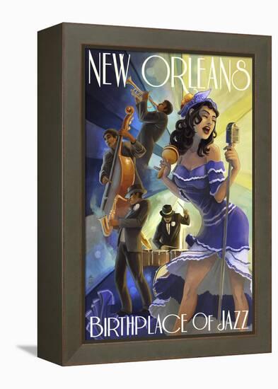 Jazz Scene - New Orleans, Louisiana-Lantern Press-Framed Stretched Canvas