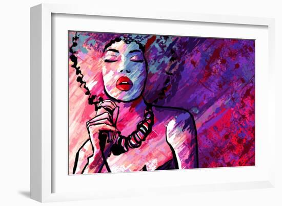 Jazz Singer with Microphone on Grunge Background - Vector Illustration-isaxar-Framed Art Print