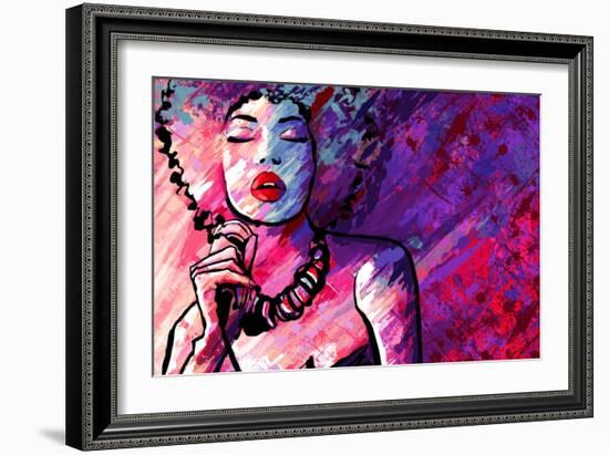 Jazz Singer with Microphone on Grunge Background - Vector Illustration-isaxar-Framed Art Print