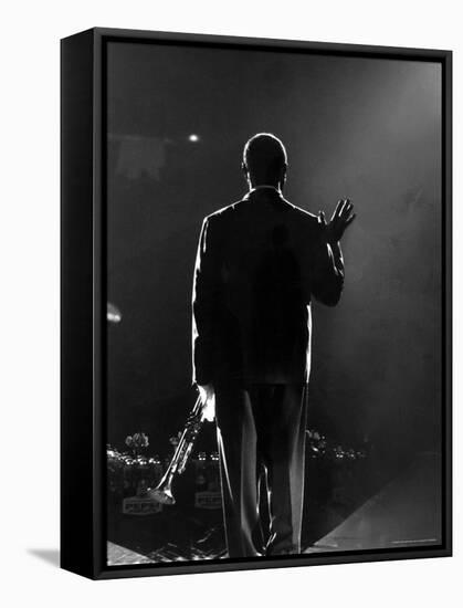 Jazz Trumpeter Louis Armstrong Waving to a Crowd of Adoring Fans as Their Applause Rolls over Him-John Loengard-Framed Premier Image Canvas