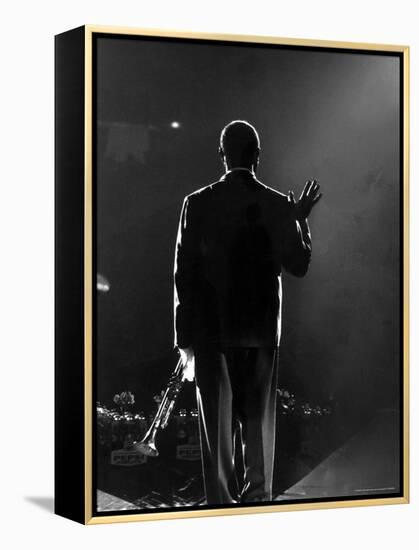 Jazz Trumpeter Louis Armstrong Waving to a Crowd of Adoring Fans as Their Applause Rolls over Him-John Loengard-Framed Premier Image Canvas