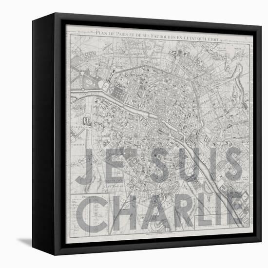 Je Suis Charlie - Map of Paris, France-null-Framed Premier Image Canvas