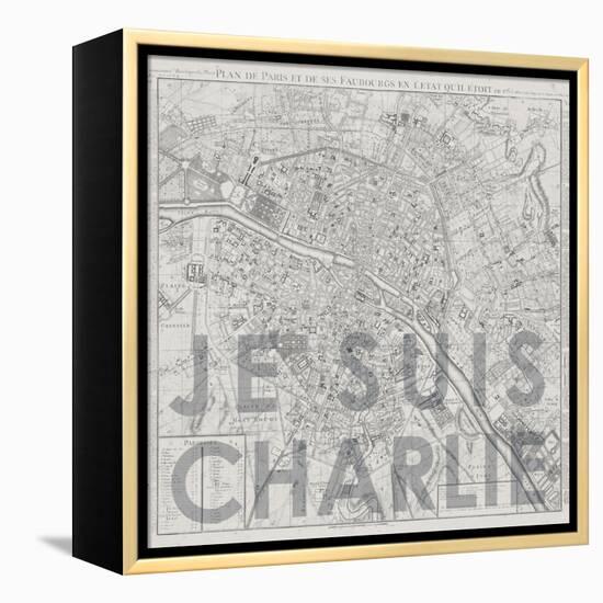 Je Suis Charlie - Map of Paris, France-null-Framed Premier Image Canvas