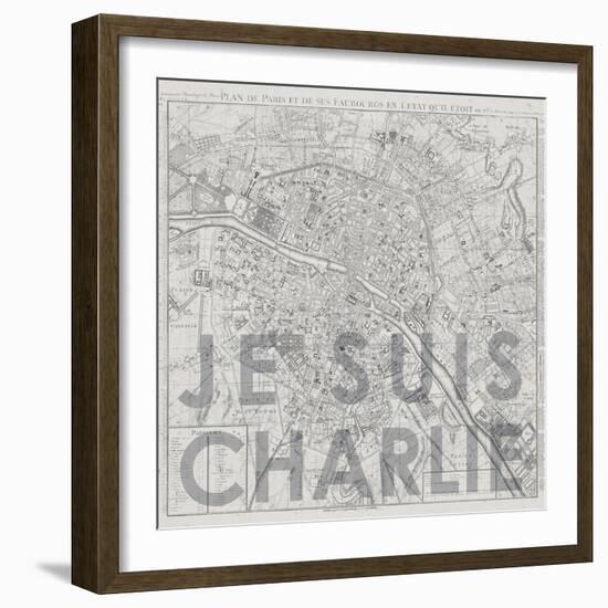 Je Suis Charlie - Map of Paris, France-null-Framed Giclee Print