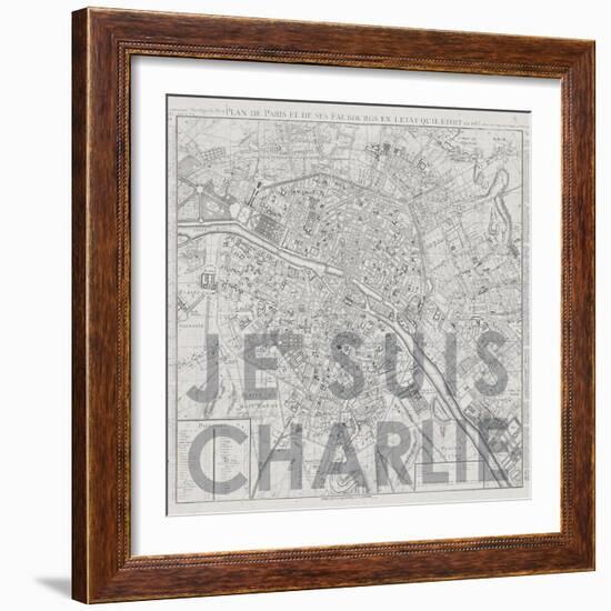 Je Suis Charlie - Map of Paris, France-null-Framed Giclee Print