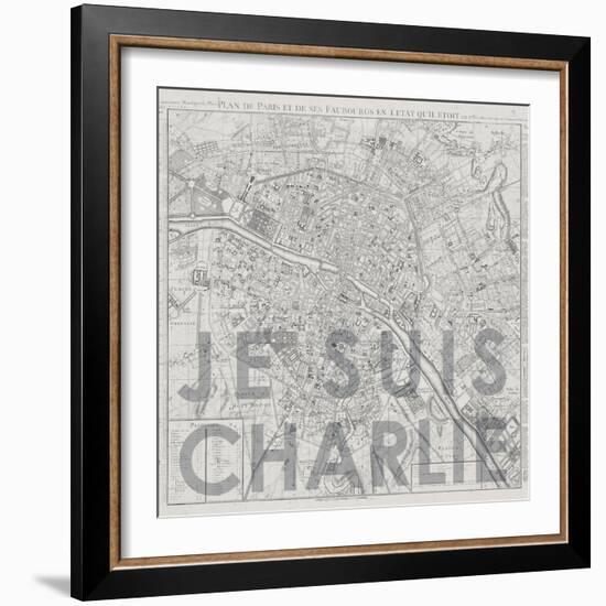 Je Suis Charlie - Map of Paris, France-null-Framed Giclee Print