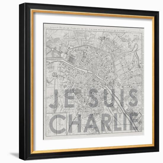 Je Suis Charlie - Map of Paris, France-null-Framed Giclee Print