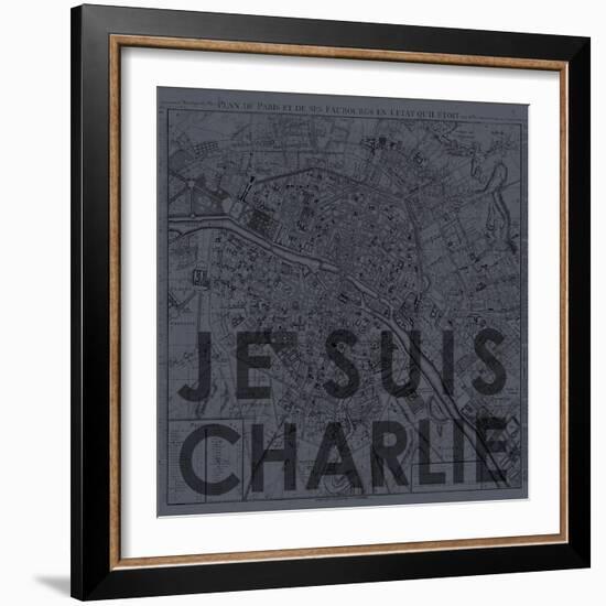 Je Suis Charlie - Map of Paris, France-null-Framed Giclee Print