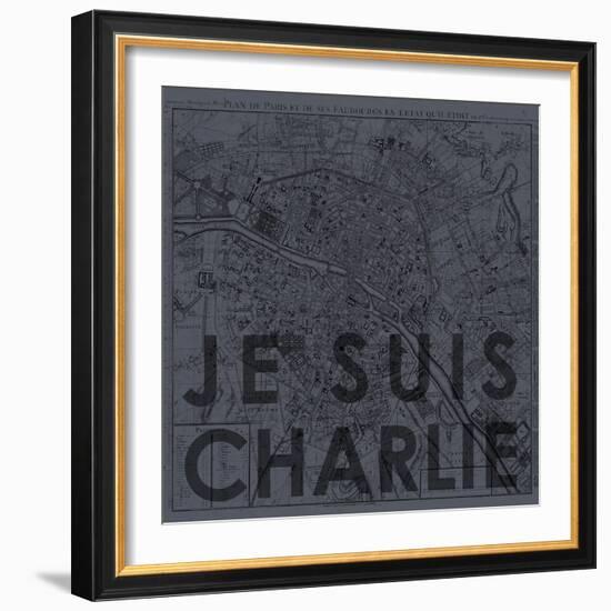 Je Suis Charlie - Map of Paris, France-null-Framed Giclee Print