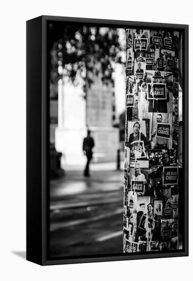 Je Suis Charlie Poster on A Light Pole-Emanuele Mazzoni-Framed Premier Image Canvas