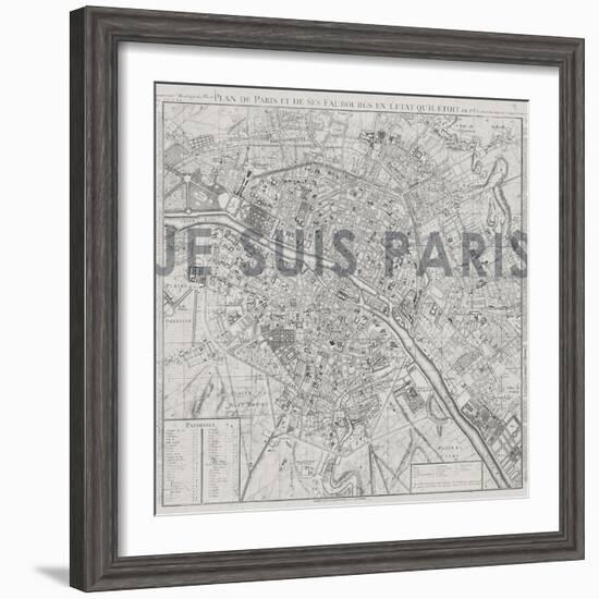 Je Suis Paris - Map of Paris, France--Framed Giclee Print