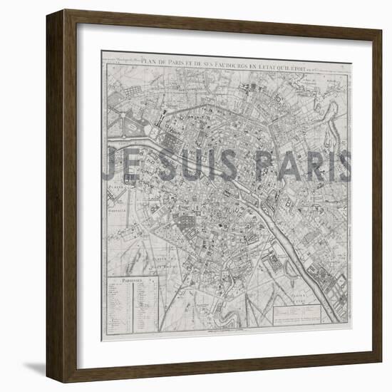 Je Suis Paris - Map of Paris, France-null-Framed Giclee Print